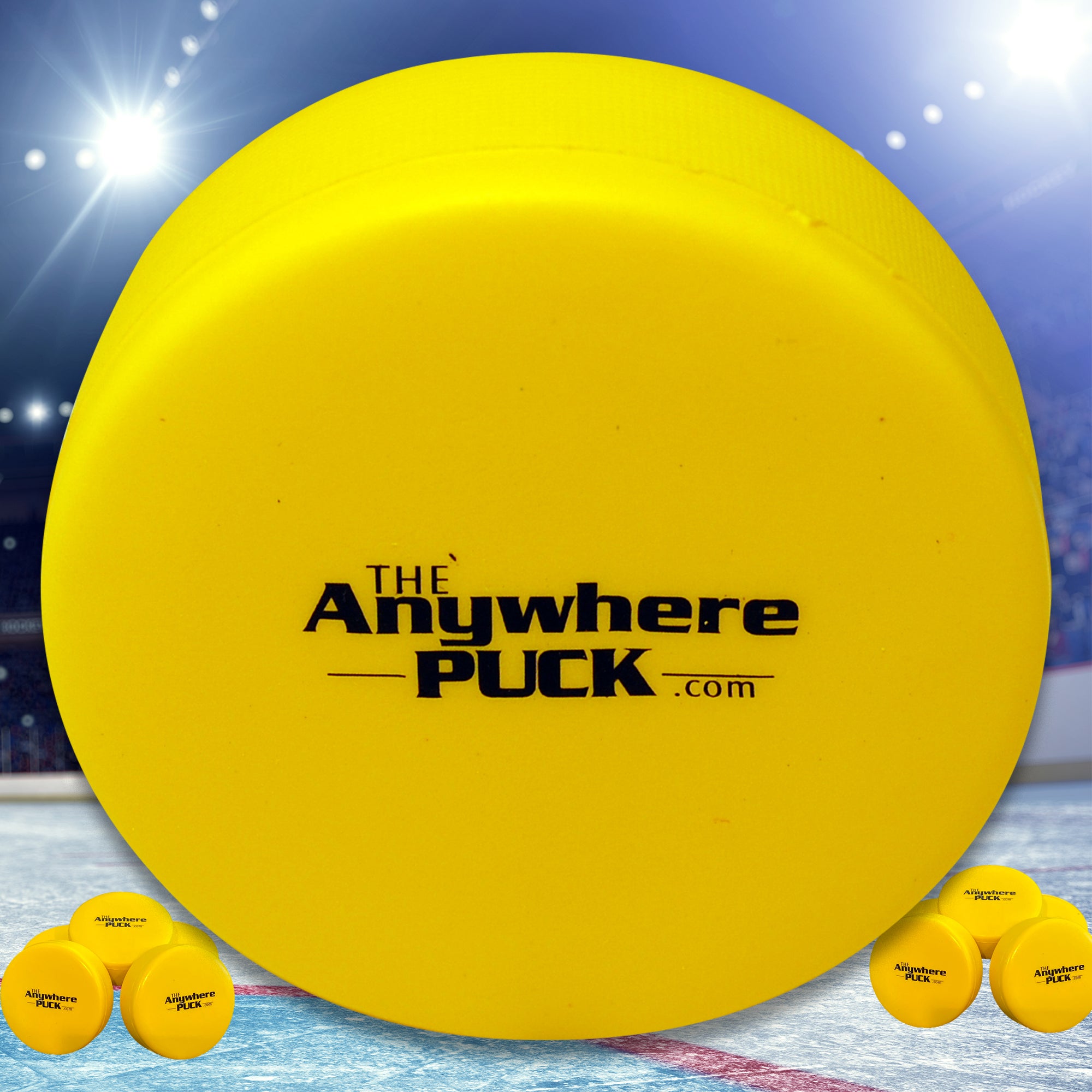 Anywhere Sports The Anywhere Puck 6-Pack Yellow Foam Hockey Training Set for Kids - Image 2