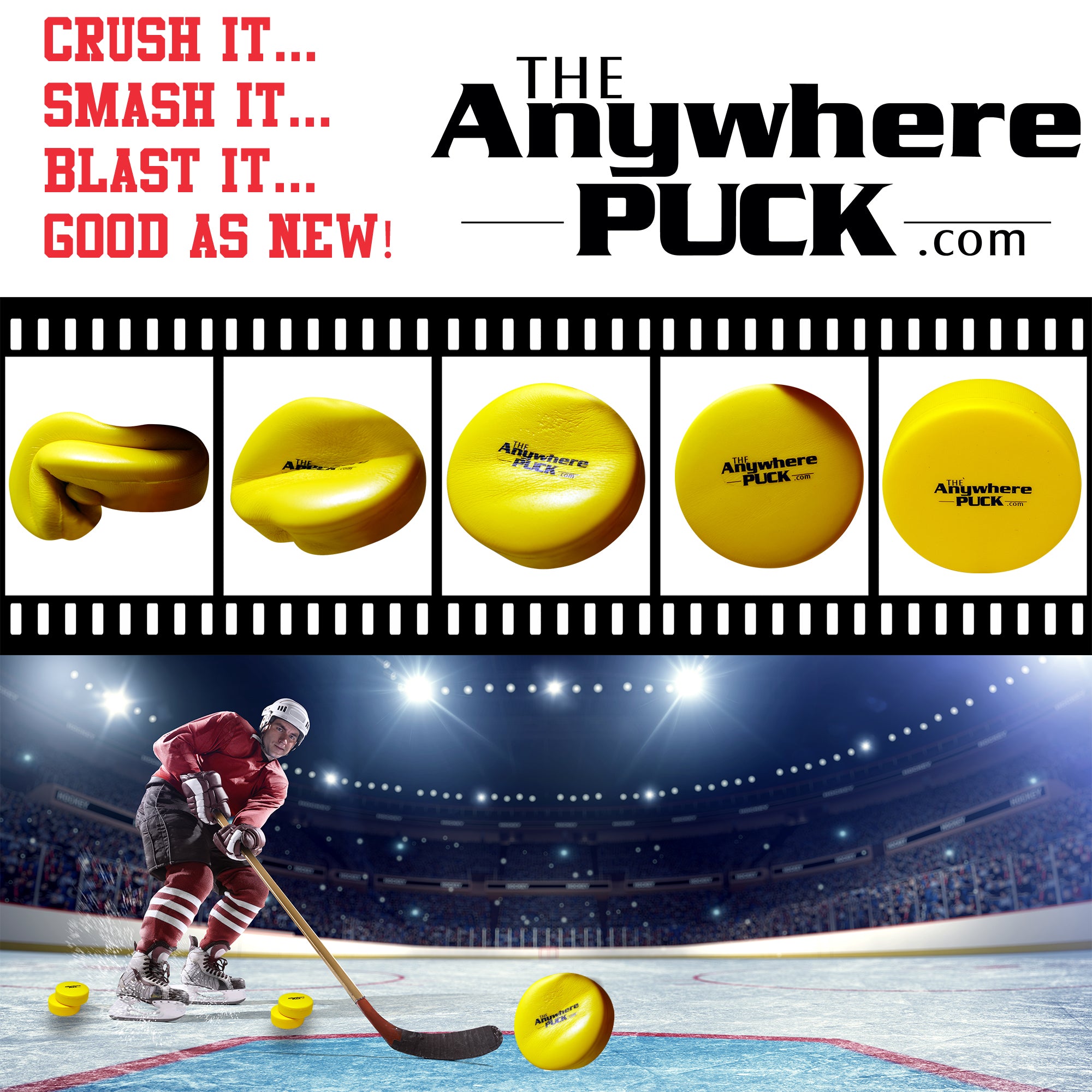 Anywhere Sports The Anywhere Puck 6-Pack Yellow Foam Hockey Training Set for Kids - Image 3