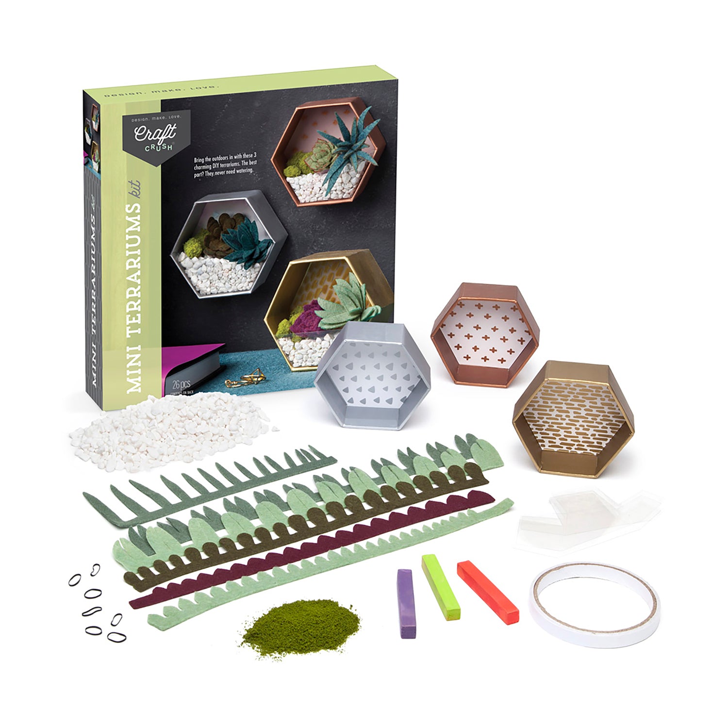 Craft Crush Mini Terrariums Kit - Create Felt Succulent Displays - Image 2